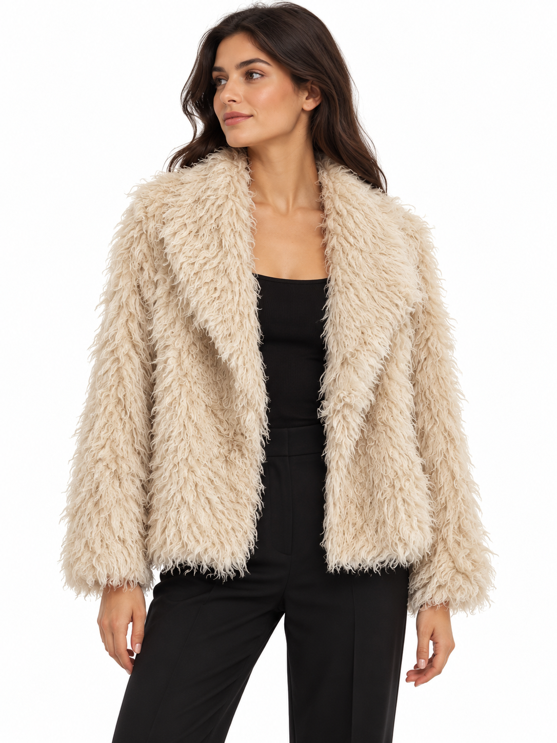Brianna Cream Shaggy Textured Jacket