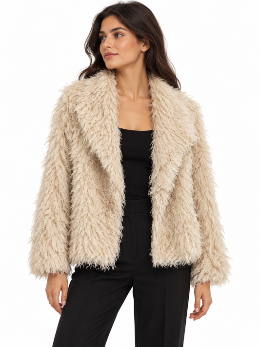 Brianna Cream Shaggy Textured Jacket
