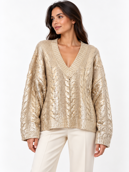 Fiona Cream Metallic Oversized Sweater