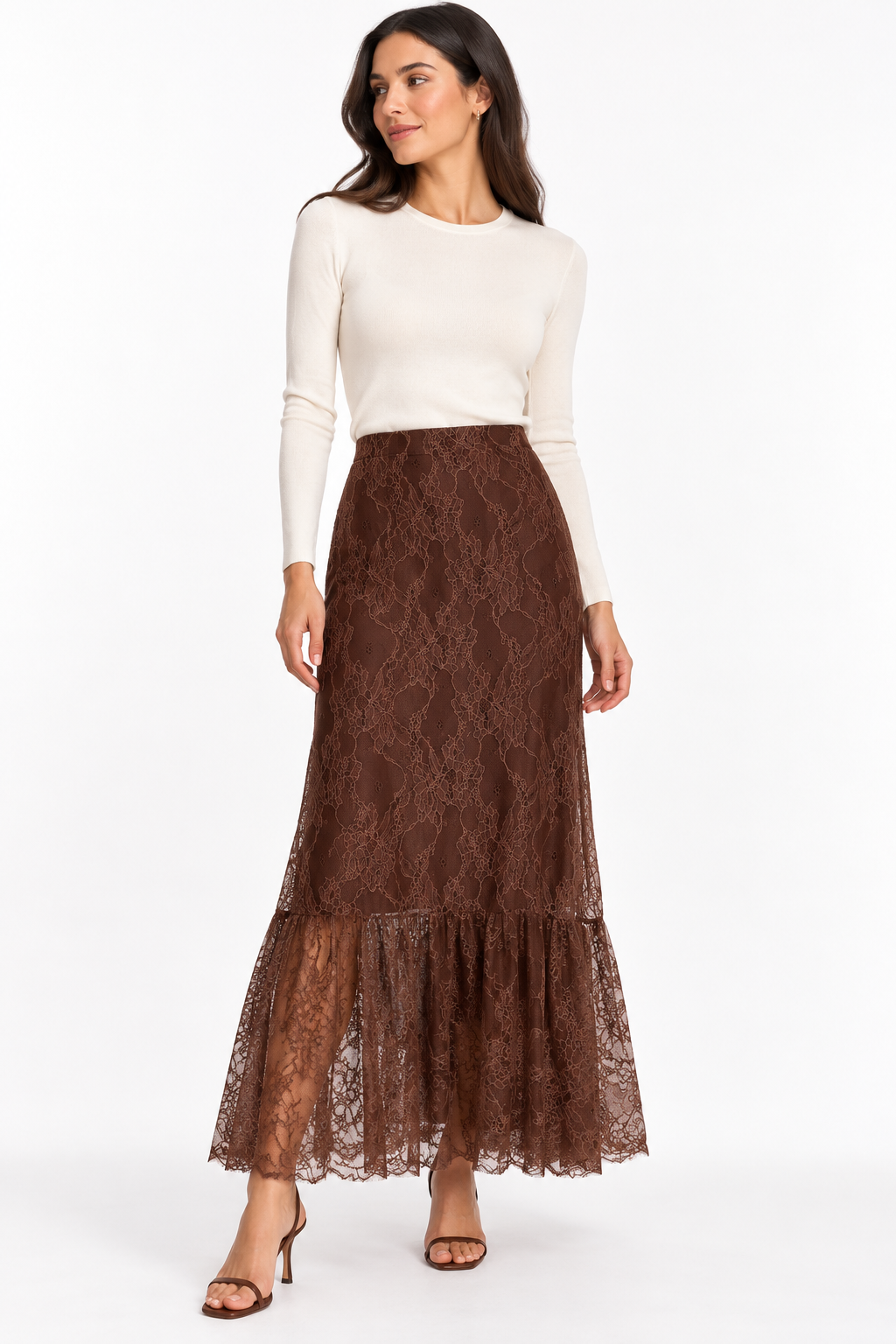 Georgie Brown Floral Lace Maxi Skirt