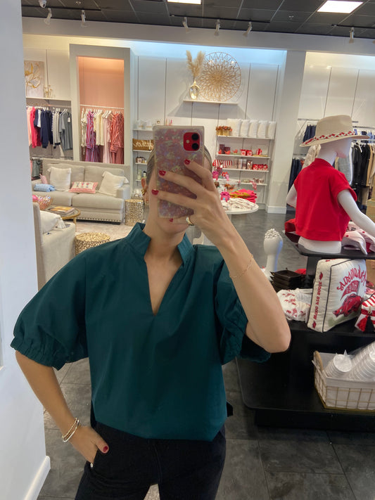 Cynz Forest Green V-Neck Blouse