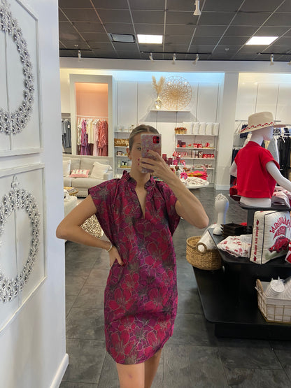 Cassandra Purple & Pink Floral Brocade Dress