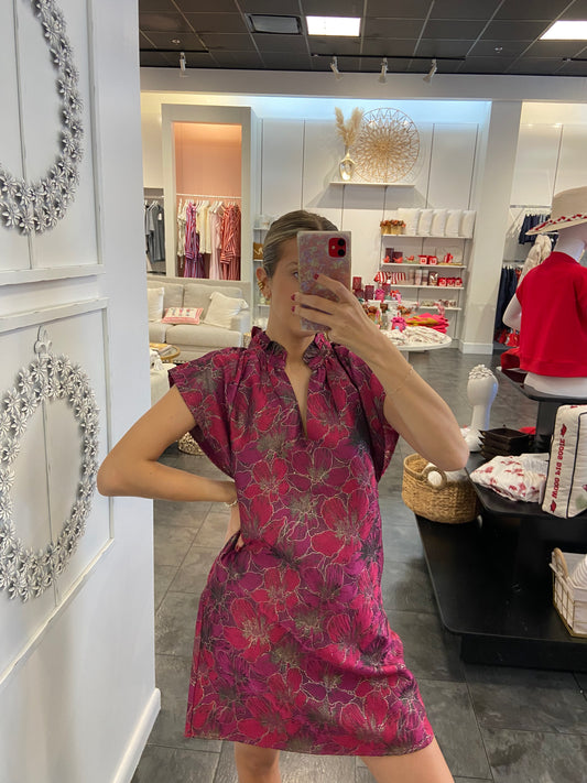 Cassandra Purple & Pink Floral Brocade Dress