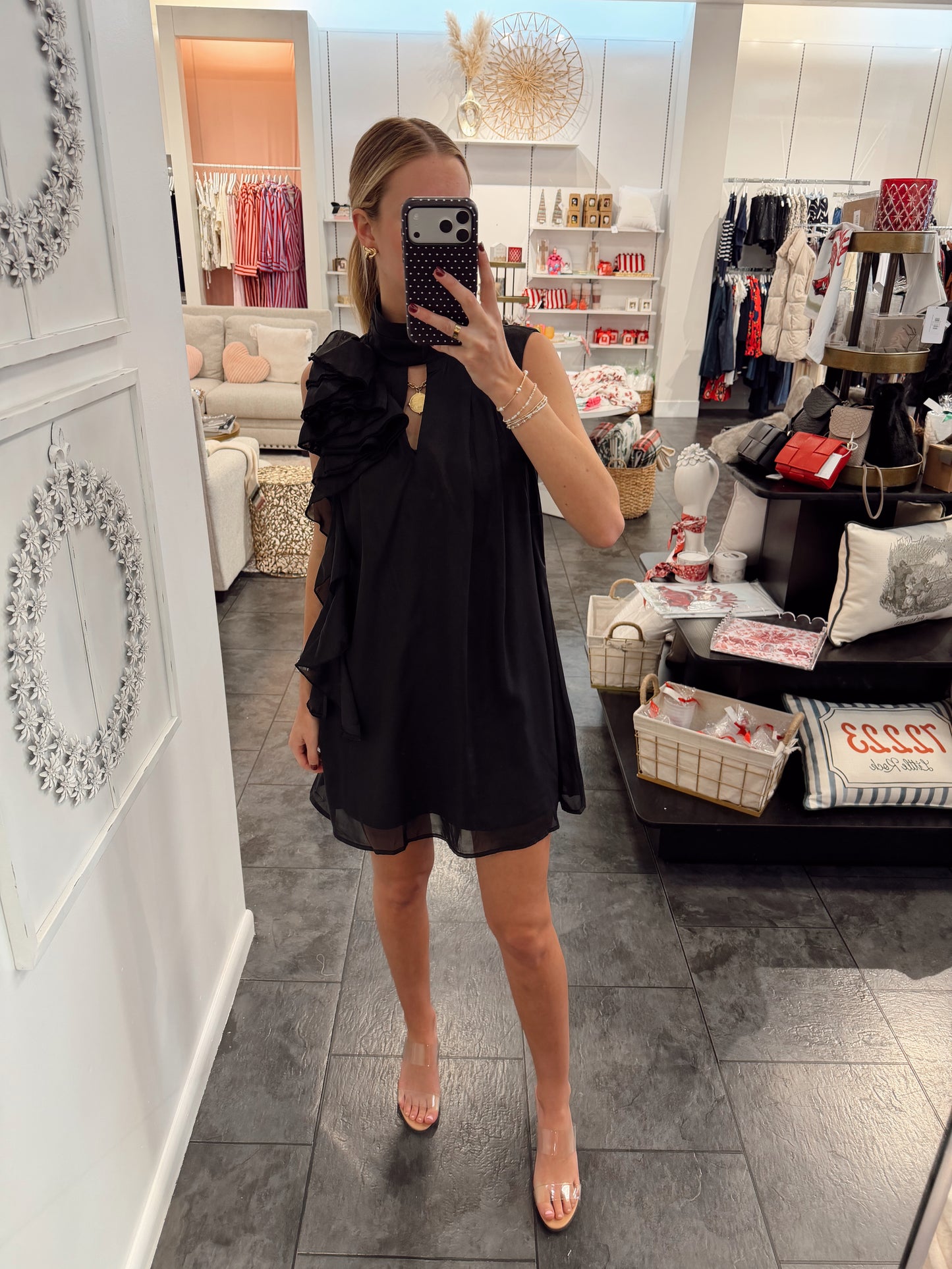 Flouncy Black Chiffon Ruffle Dress