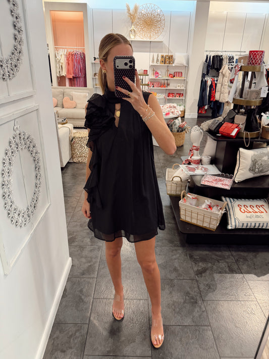 Flouncy Black Chiffon Ruffle Dress