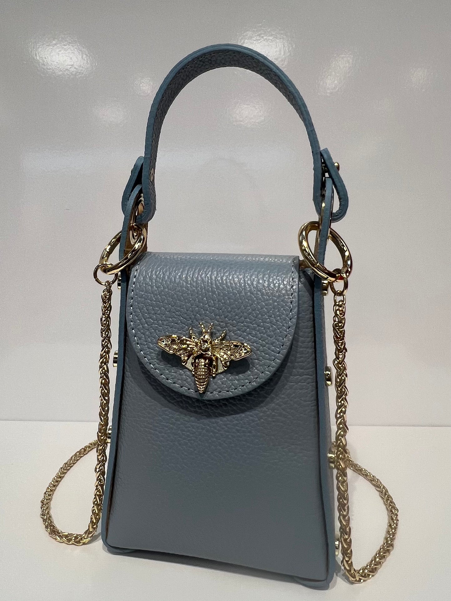 Leather Butterfly Clutch - Light Blue