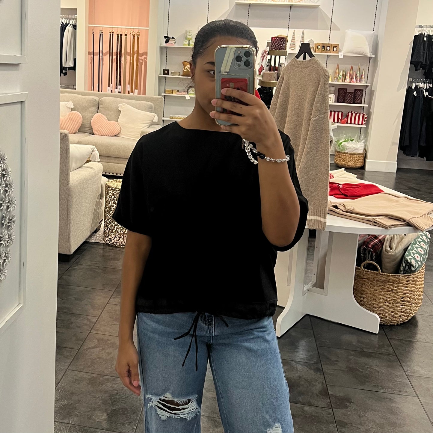 Evan Black Short Sleeve Tie Front Blouse