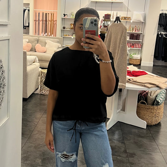 Evan Black Short Sleeve Tie Front Blouse