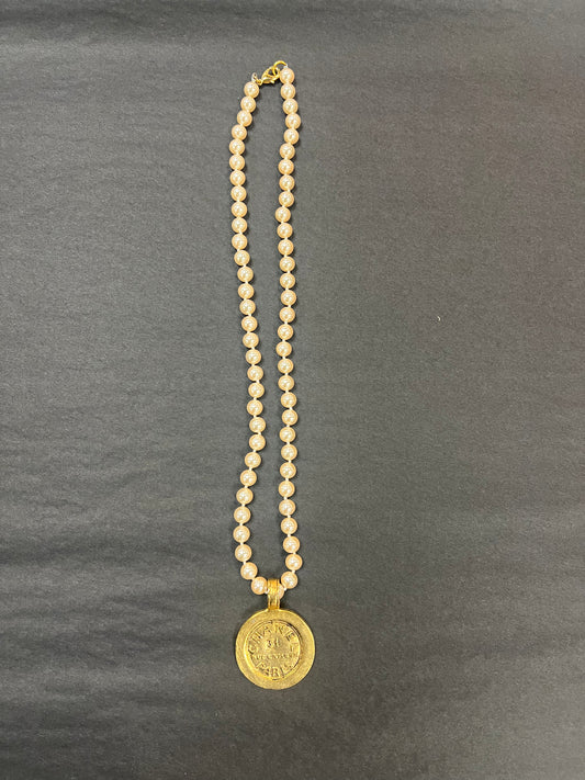 YOCHI Long Pearl with Chanel Gold Coin Necklace