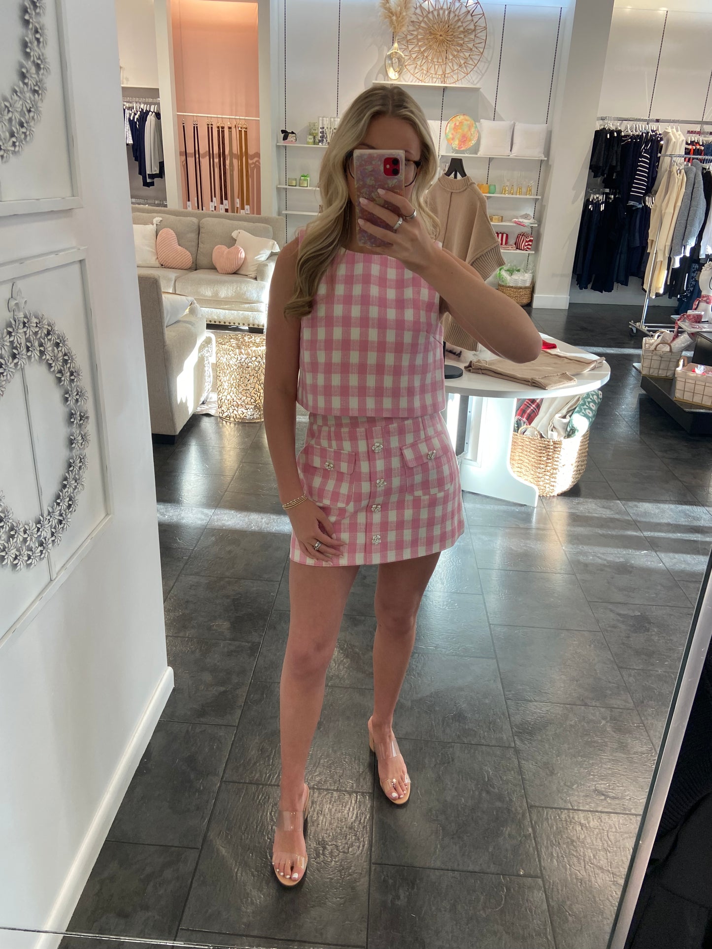 Precious Plaid Top and Skirt Set