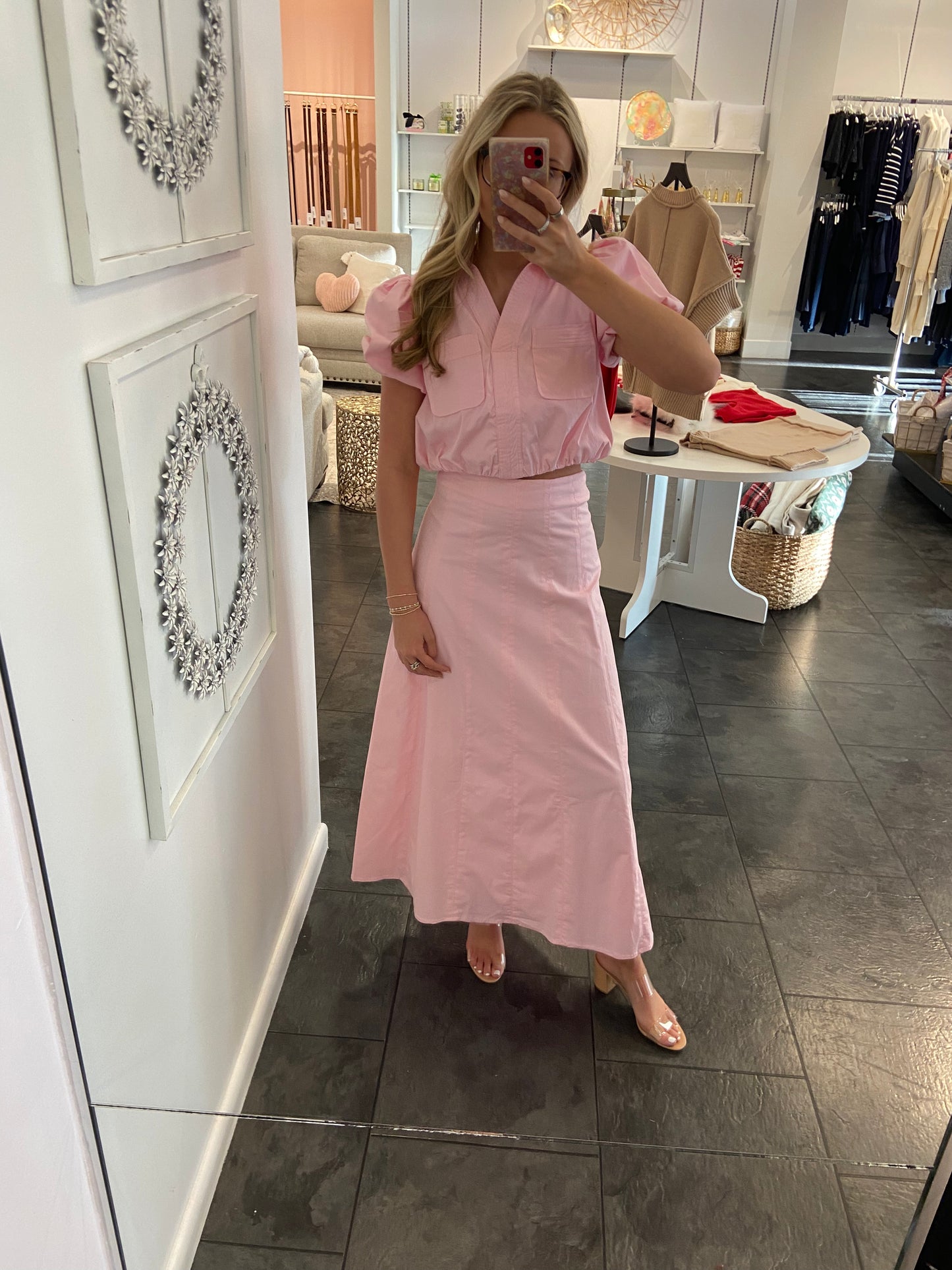 Poppy Pink Top and Skirt Set