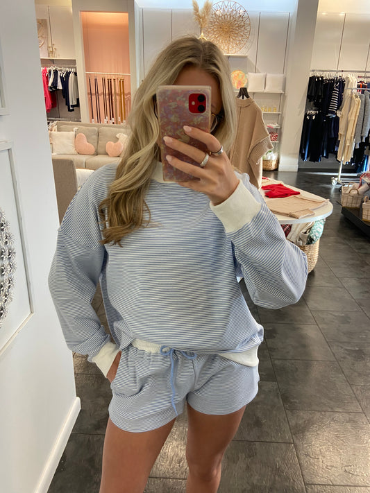 Lucy Blue/White Striped Short Set