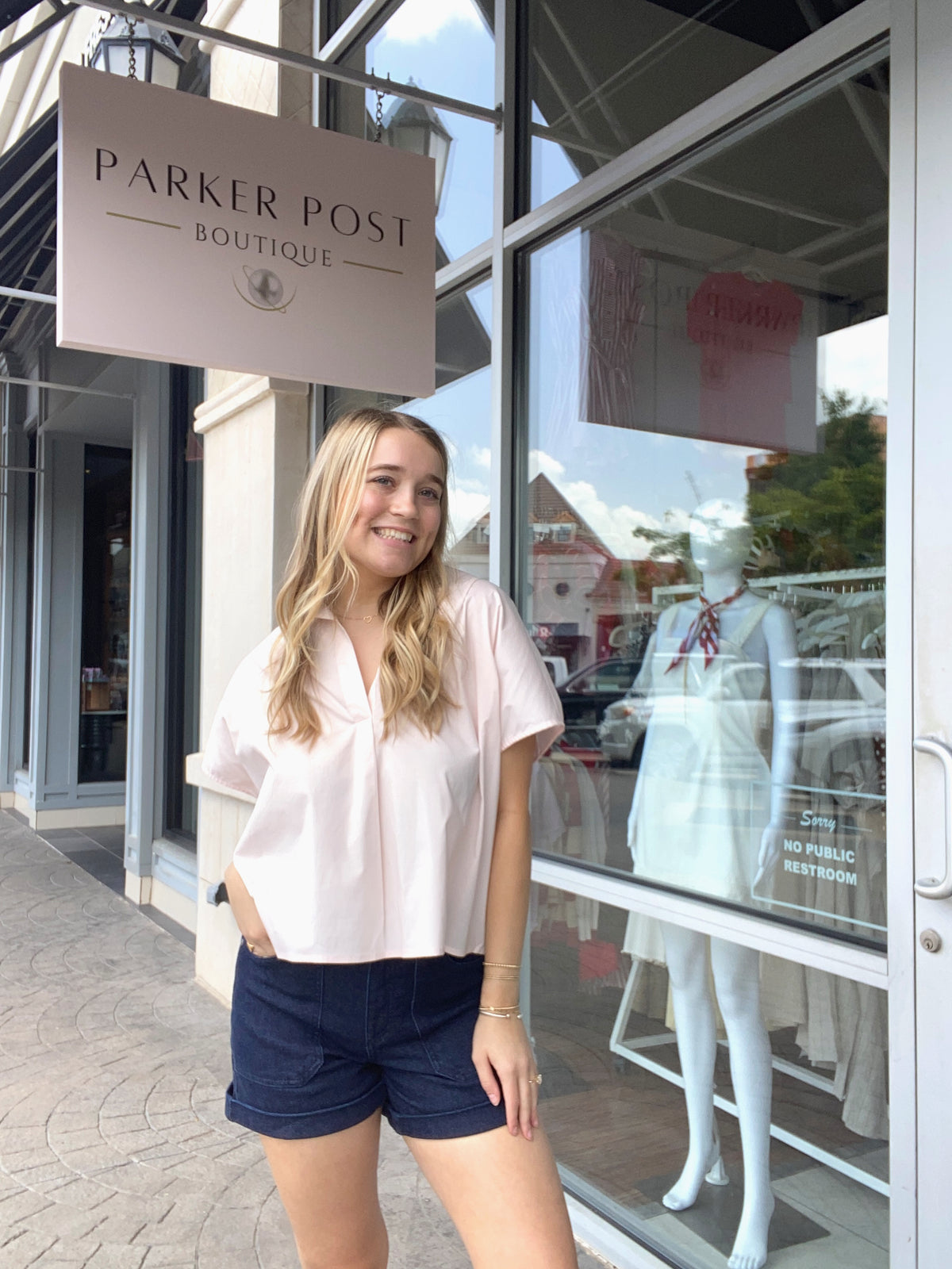 KARLIE Blush Poplin V-Neck Top