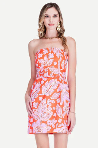 JADE Orange Petal Belted Tube Mini Dress