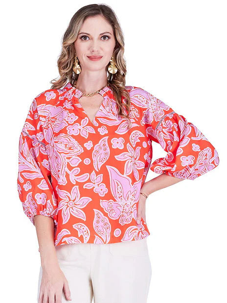 JADE Orange Petal Trimmed Peasant Top