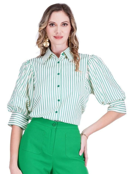 JADE White With Green Stripe Shirt