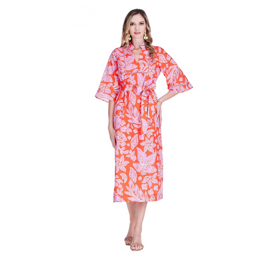 JADE Orange Petal Yoke Tunic Maxi Dress