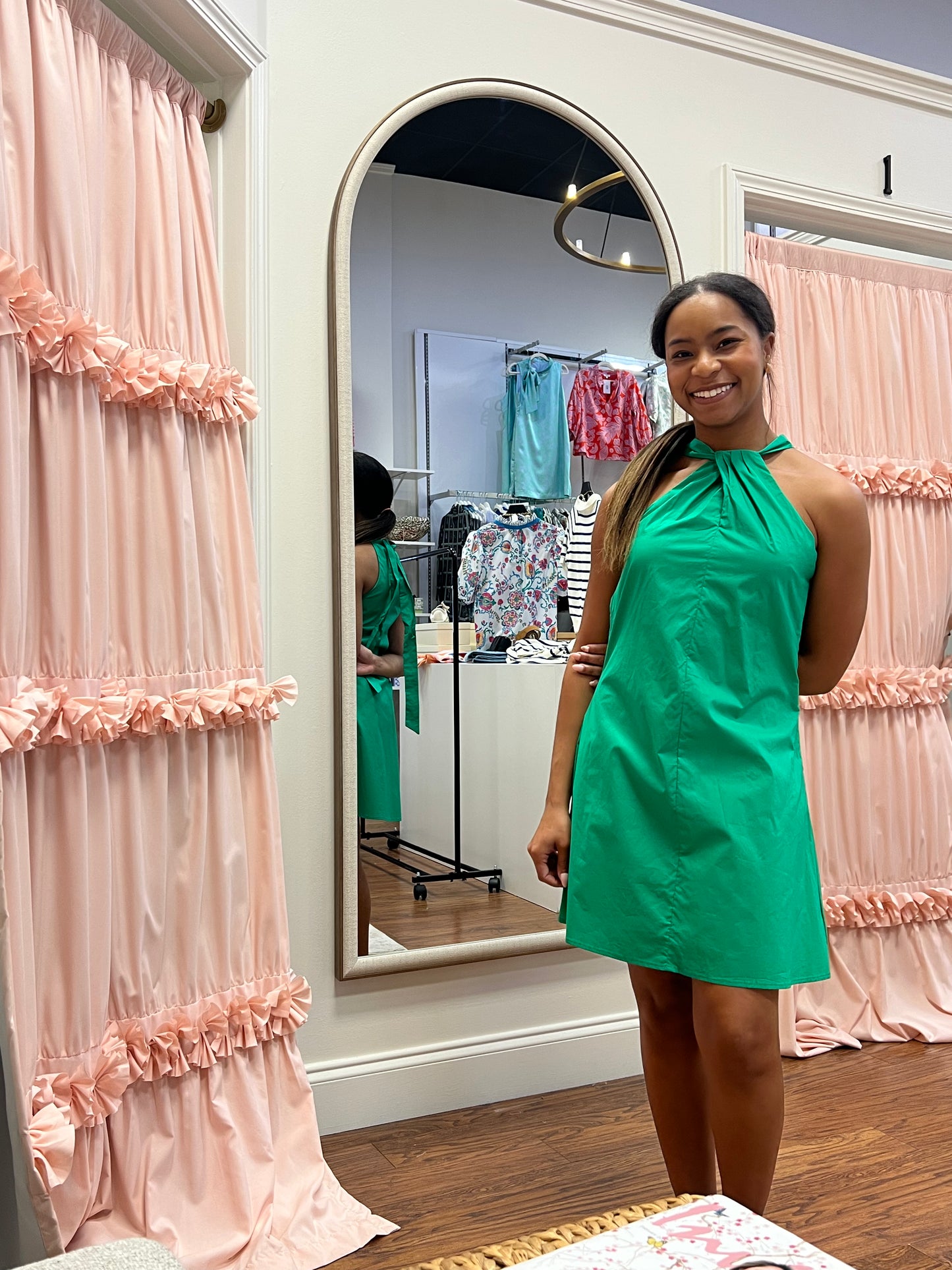 Chloe Poplin Halter Mini Dress - Green