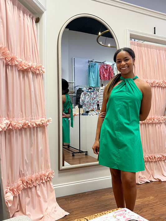 Chloe Poplin Halter Mini Dress - Green