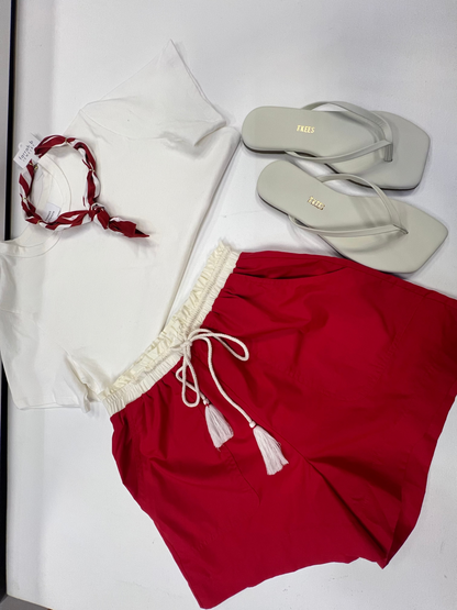 Millie Red/White Contrast Cotton Shorts