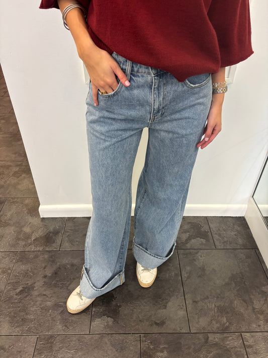 Parker Baggy Cuffed Wide Leg Jean - Light Worn