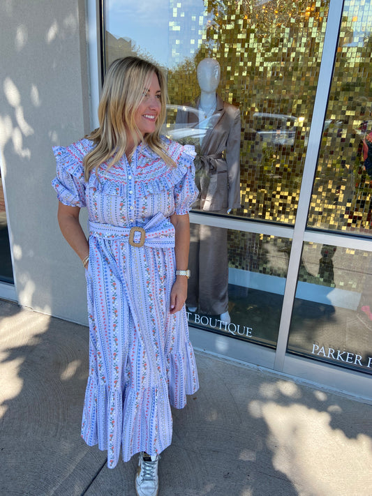 Karlie French Floral Belted Maxi Dress