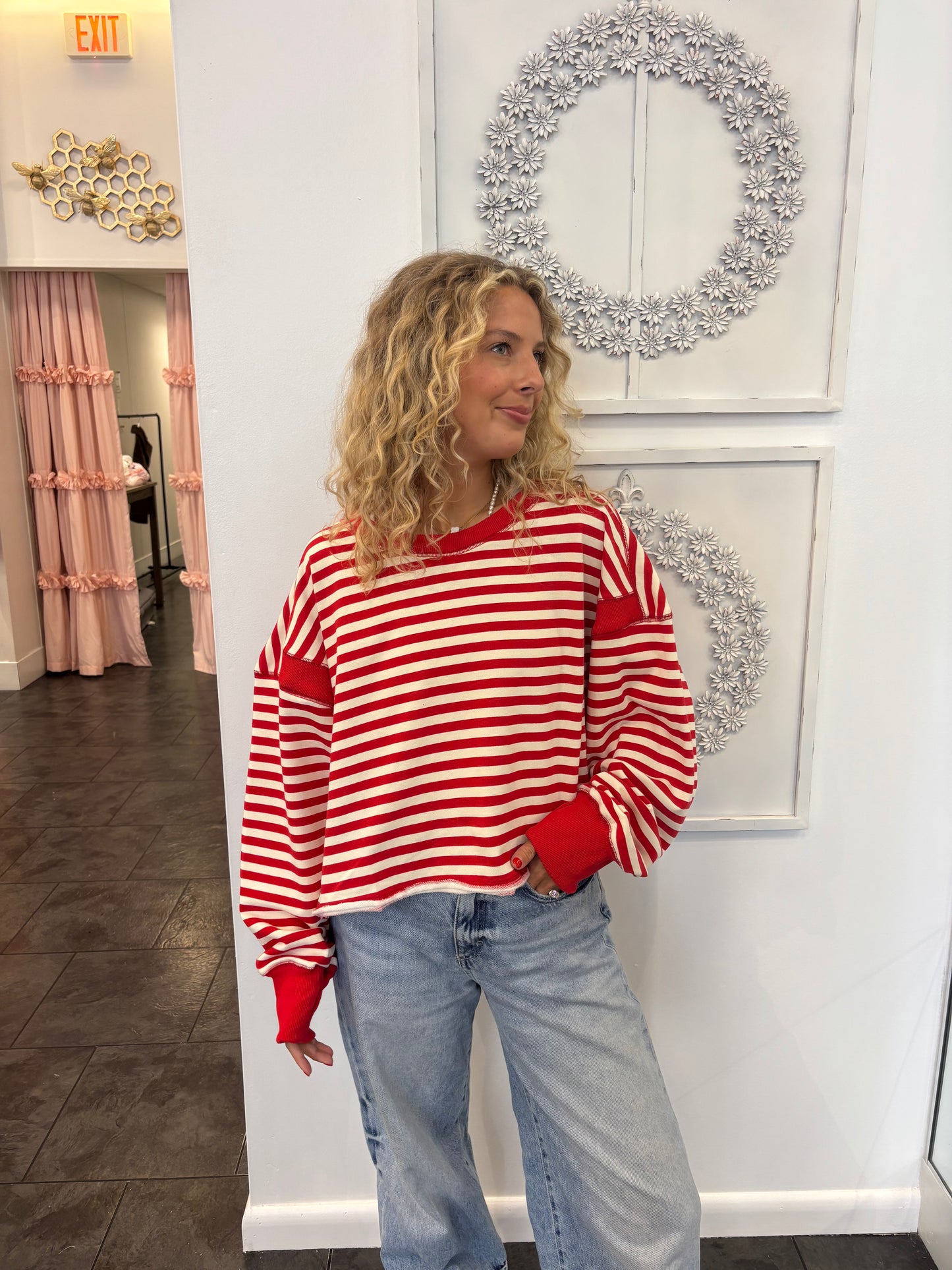 Red and Ivory Open Back Top