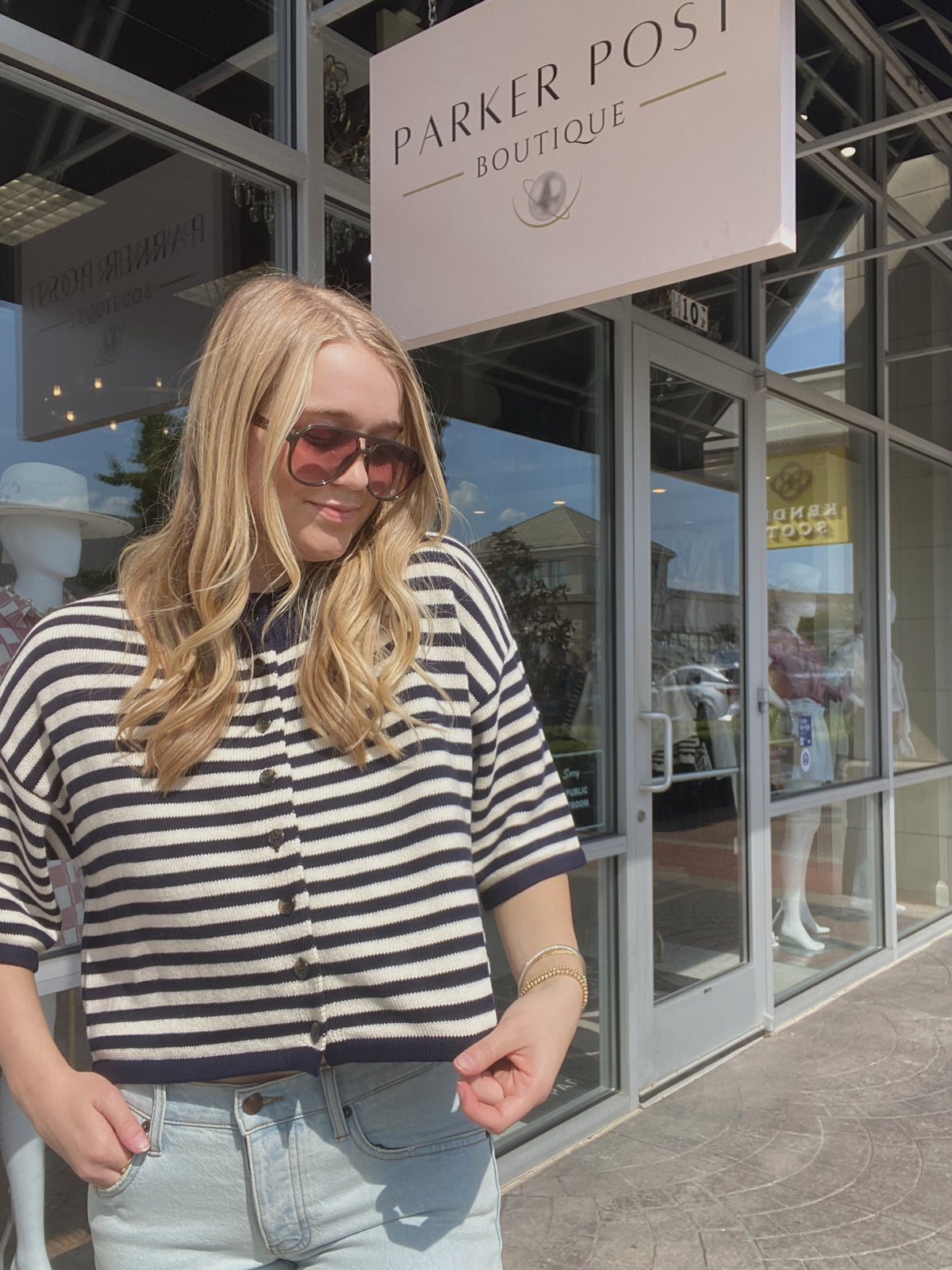 Shawn Navy/Ivory Stripe Button Up Sweater