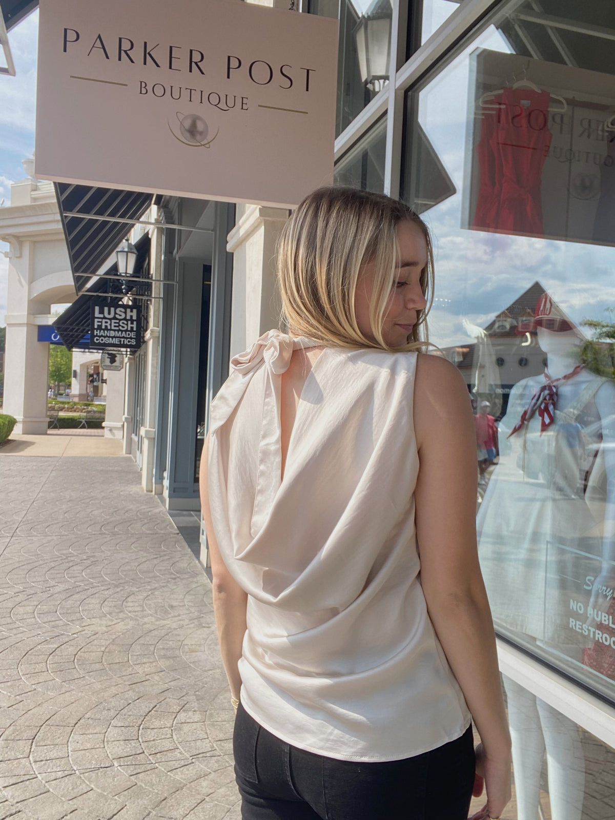 Sloan High Neck Satin Flowy Top