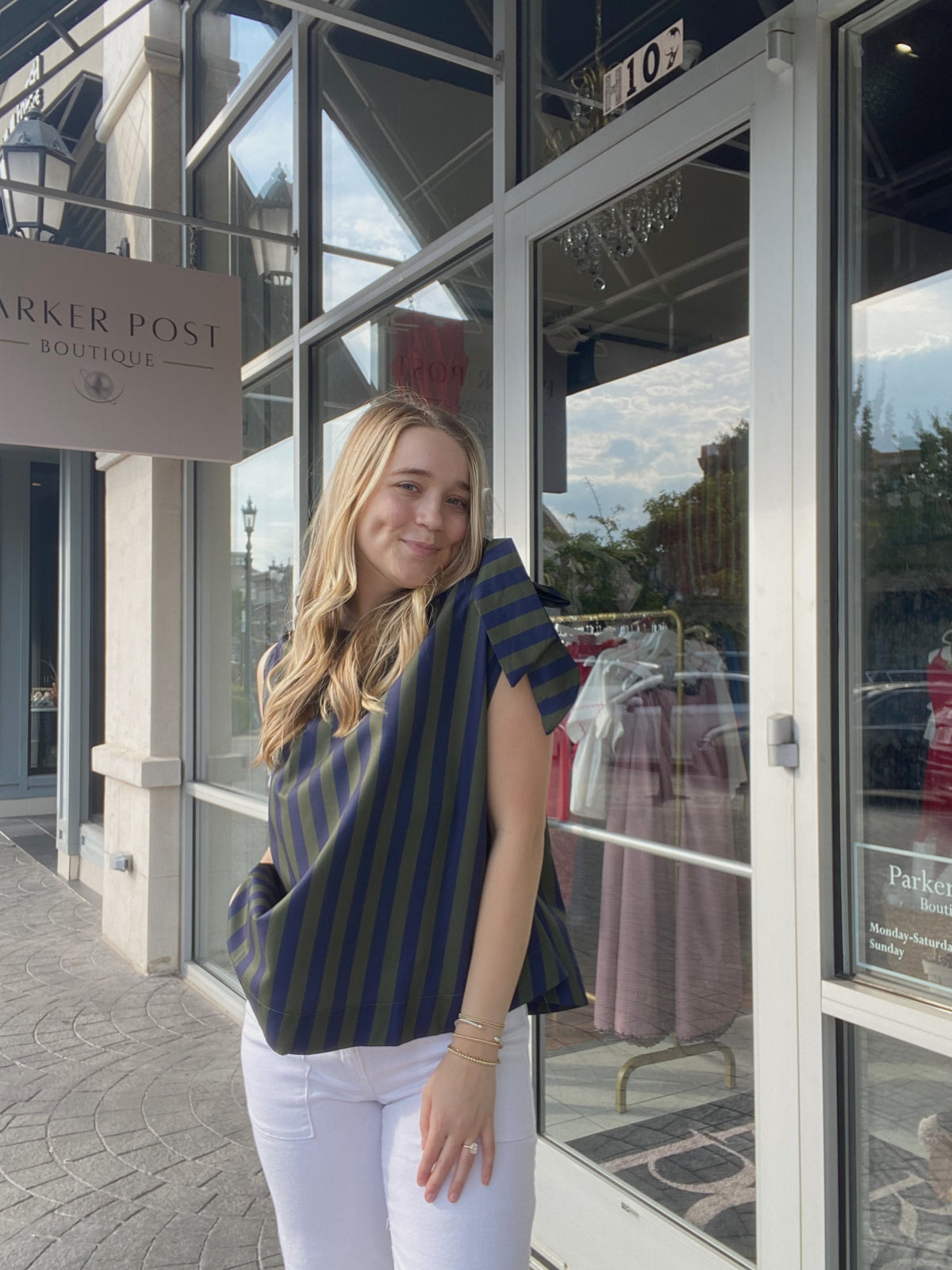Mackenzie Ruffle Neck Strip Sleevelss Top