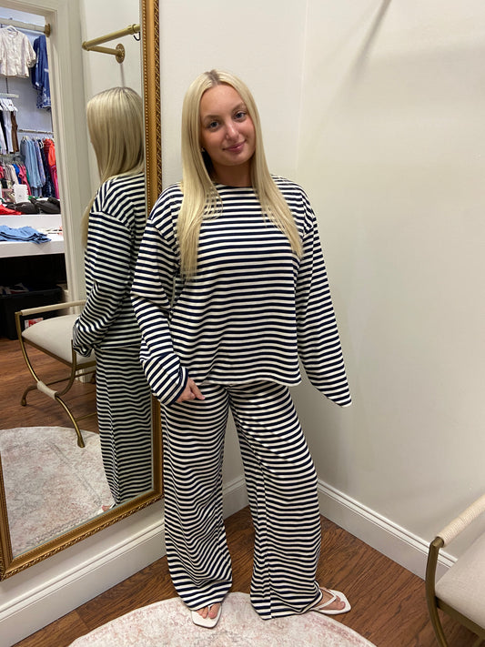 Anna Beth Navy Striped Pant Set