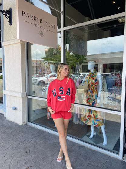 Freedom USA Mock Neck Sweatshirt and Short Set