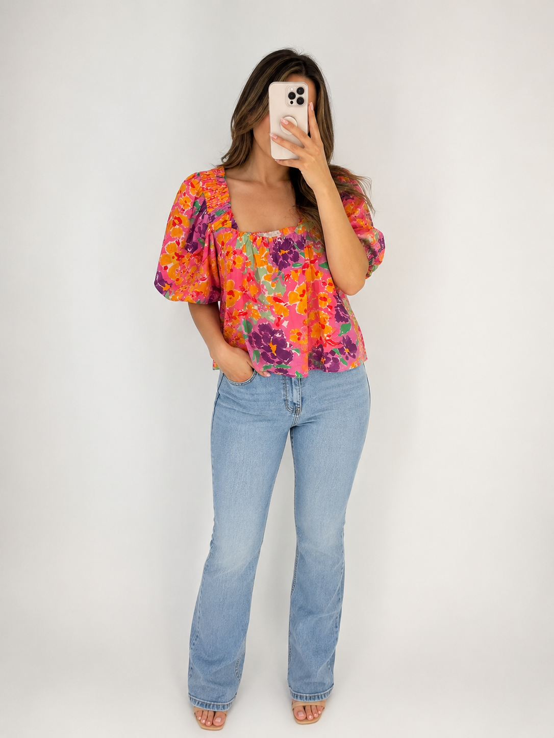 Pink Poplin Square Neck Top