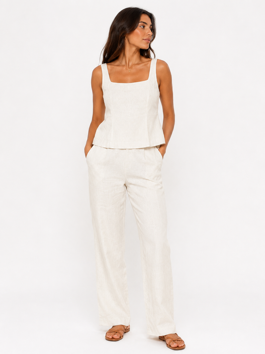 Le Li's Linen Cream Straight Leg Pant