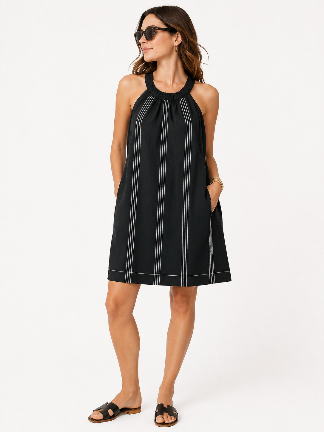 Finley Black Stitch Contrast Halter Neck Dress