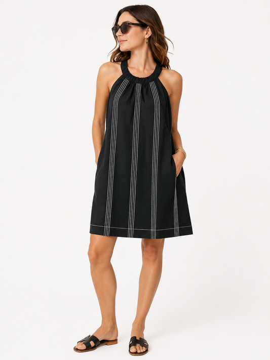 Finley Black Stitch Contrast Halter Neck Dress