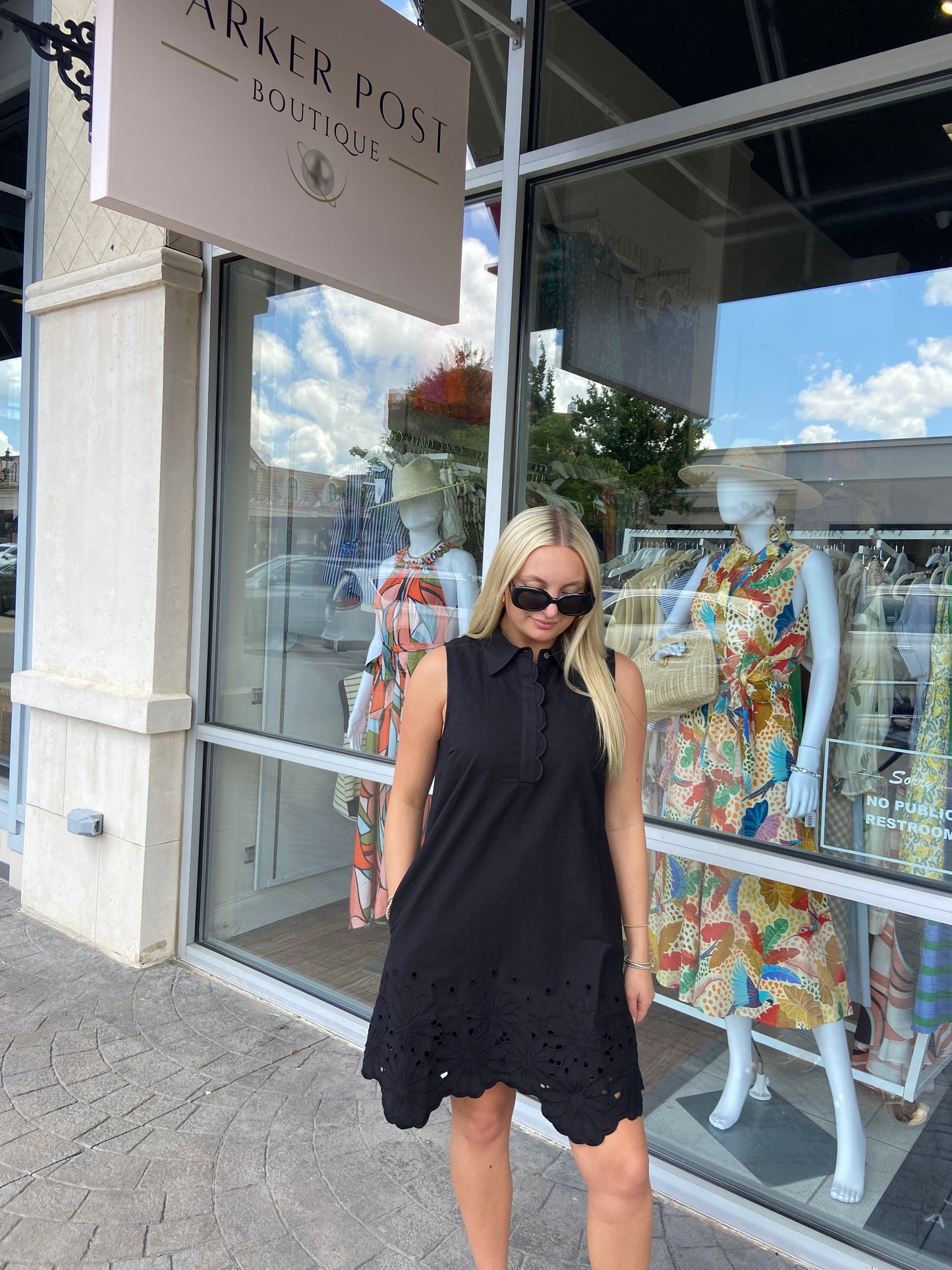 Ebony Eyelet Sleeveless Mini Dress