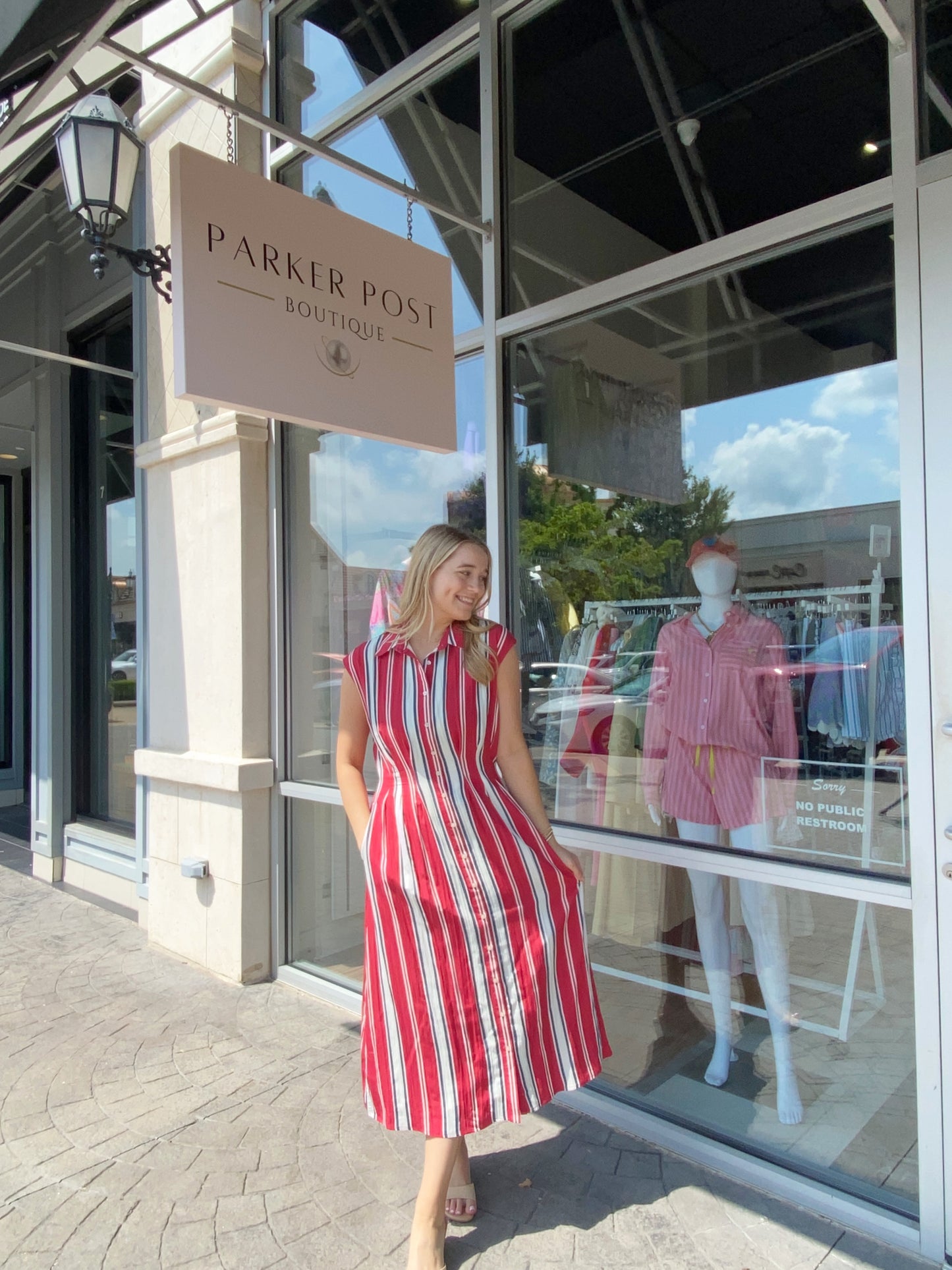 Red, White & Blue Stripe Midi Dress