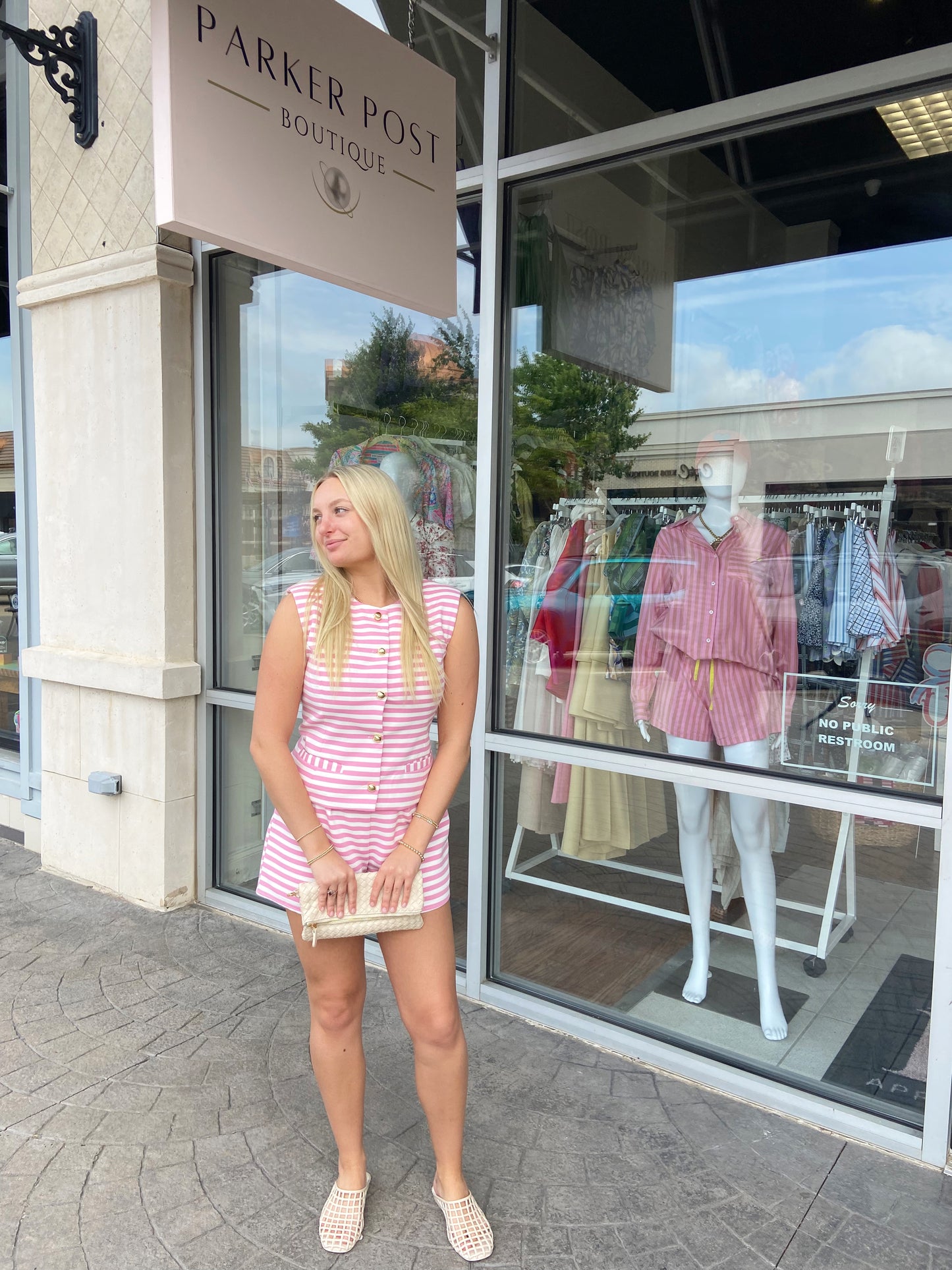 Caroline Pink and White Stripe Short Set