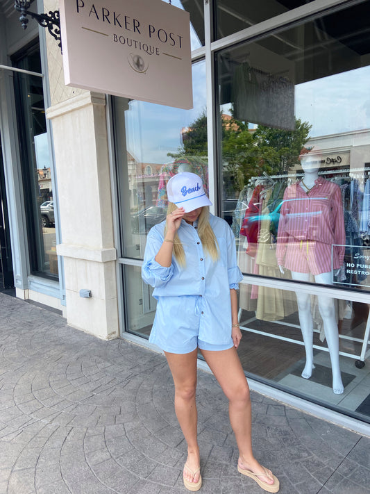 Lana Oversized Poplin Shirt Two Piece Set - Blue