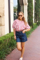 KARLIE Red, White, and Blue Pleat Sleeve America Top