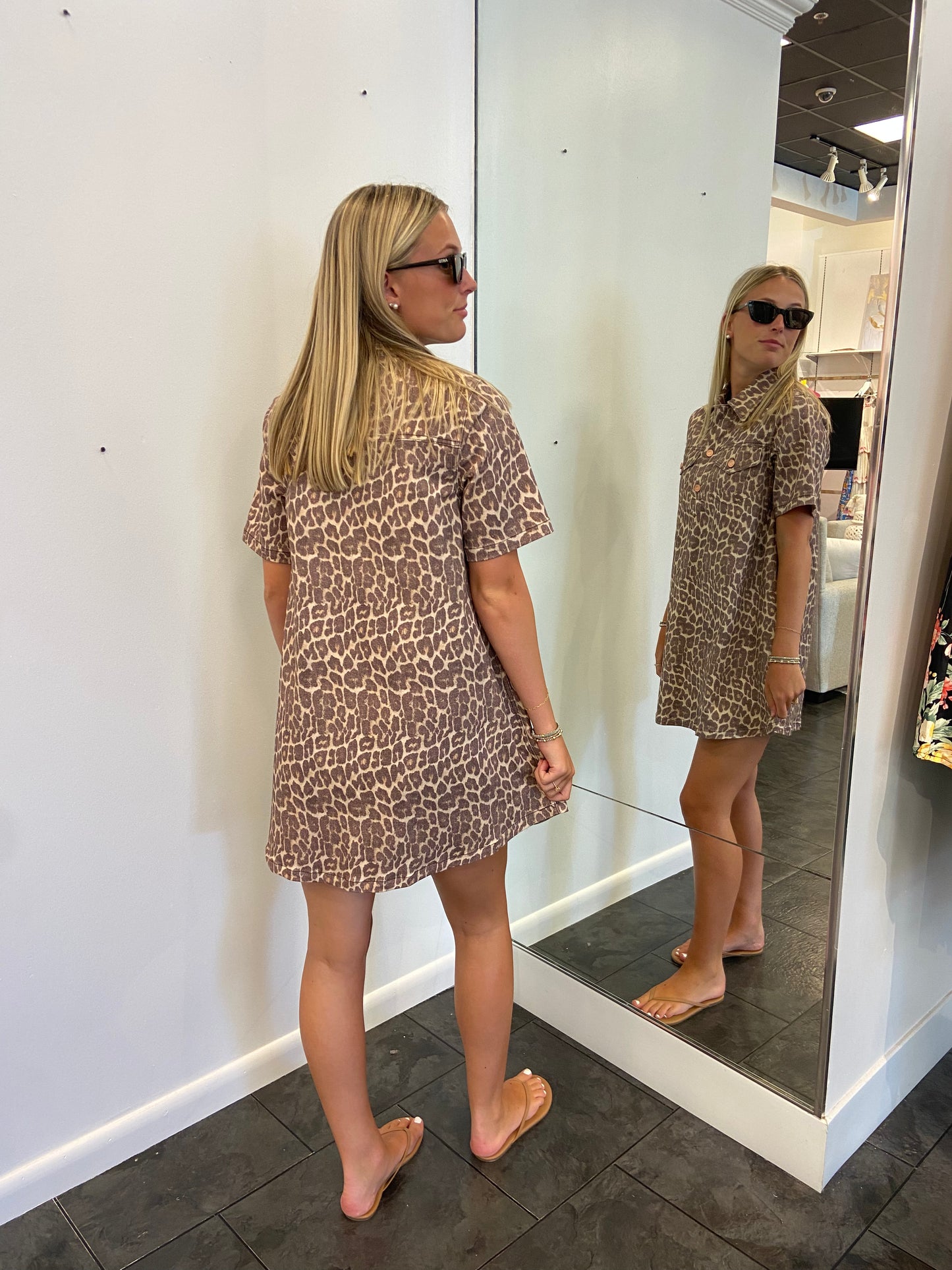 KARLIE Leopard Denim Pocket Dress
