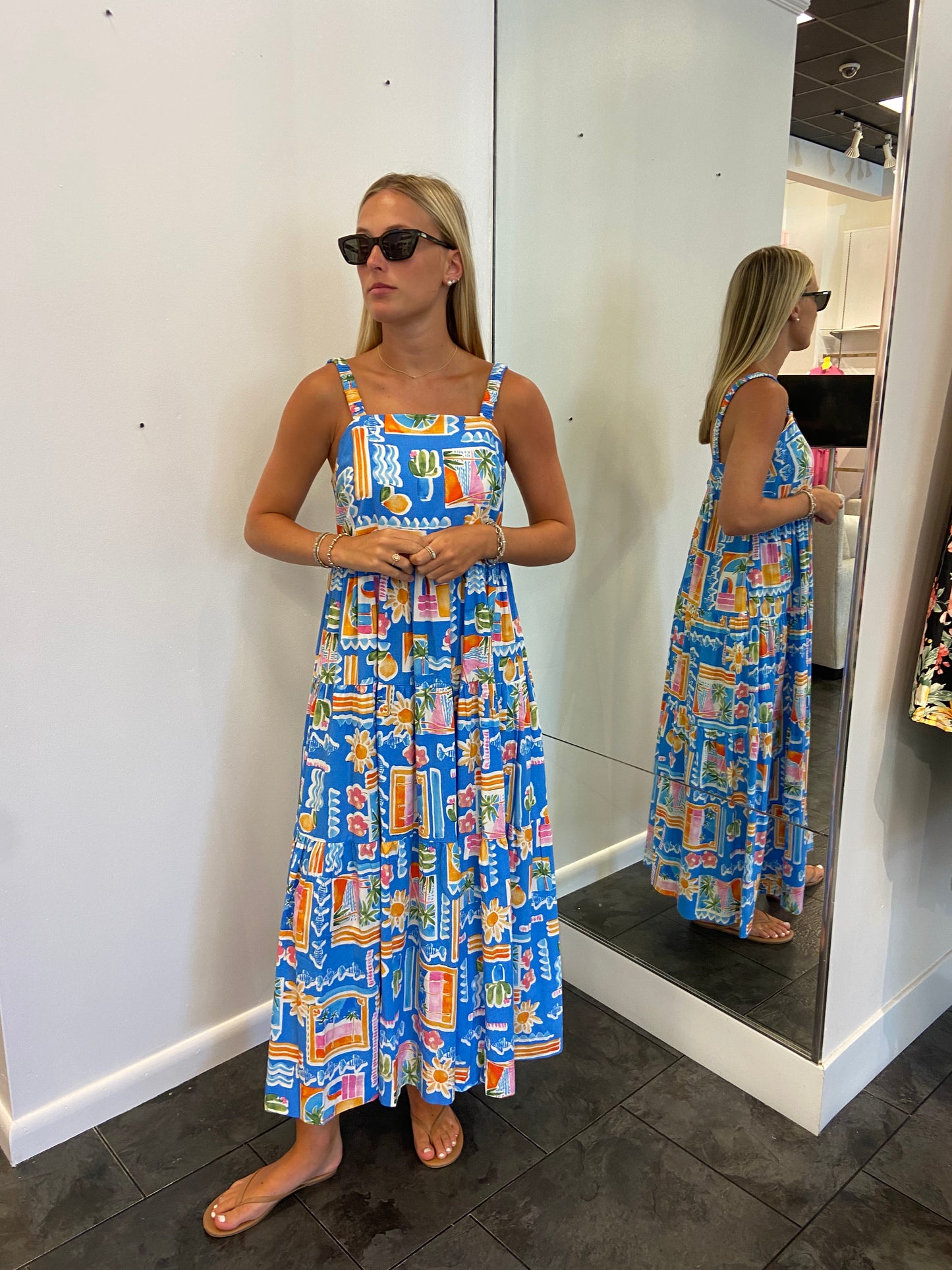 KARLIE Santorini Scoop Back Tier Maxi Dress
