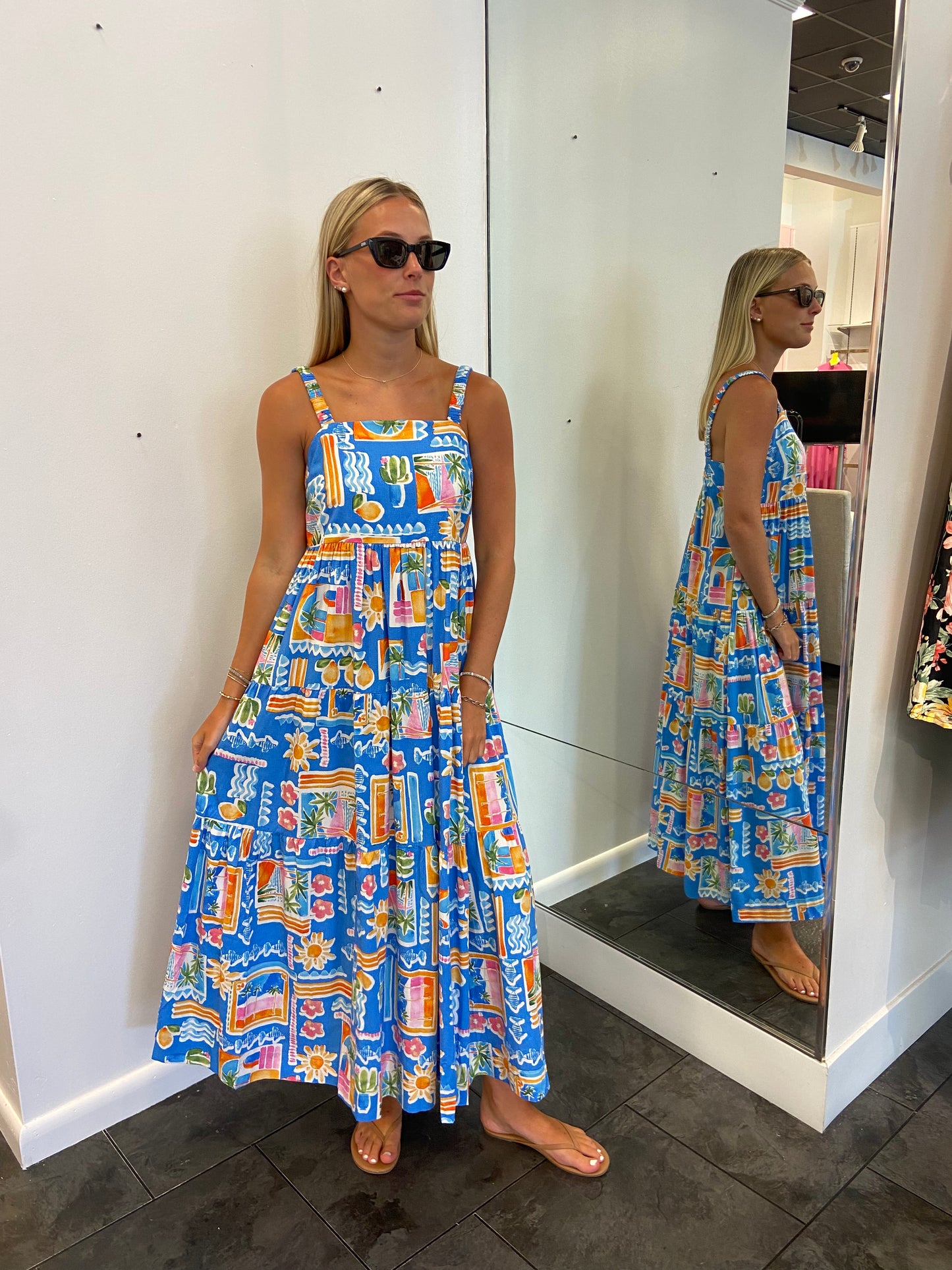 KARLIE Santorini Scoop Back Tier Maxi Dress