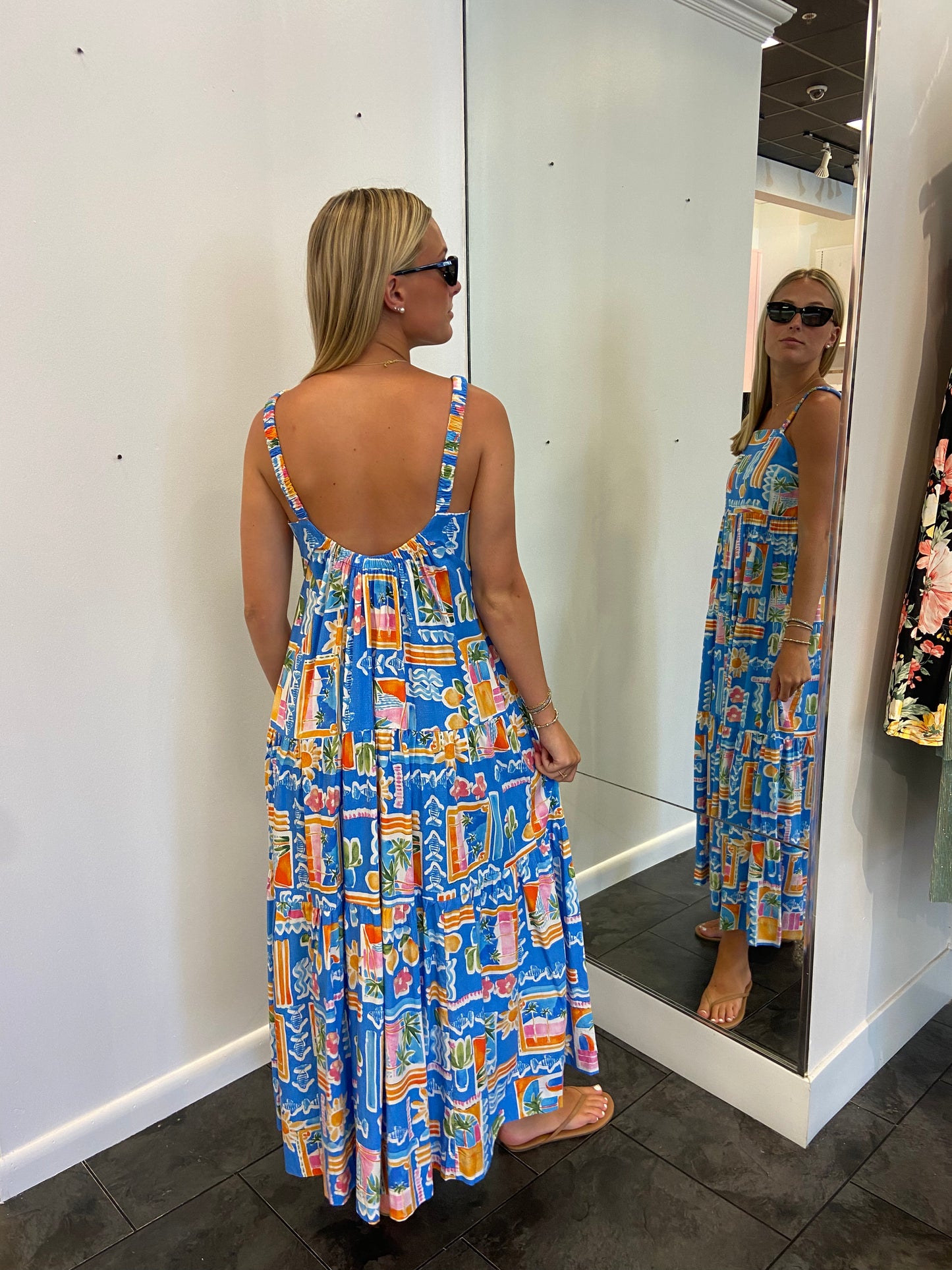 KARLIE Santorini Scoop Back Tier Maxi Dress