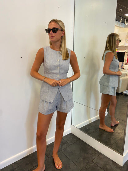 KARLIE Chambray Linen Stripe Short