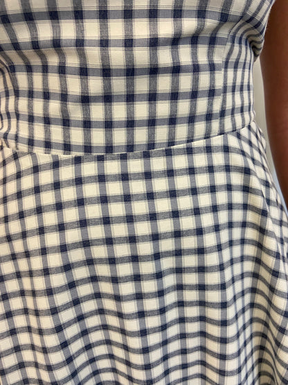 Lulus Blue and White Check Shoulder Tie Midi Dress