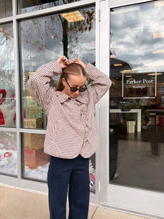 KARLIE Brown Gingham Check Jacket