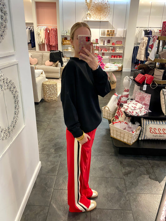 Race Me Stripped Straight Pant Red