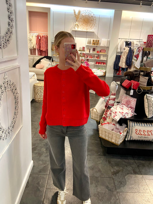 Griffin Button Front Sweater Cardigan Red